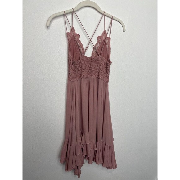 Free People Small One Adella Slip Mini Dress Rose Crochet Lace Tiered Ruffle NWT - Picture 9 of 15